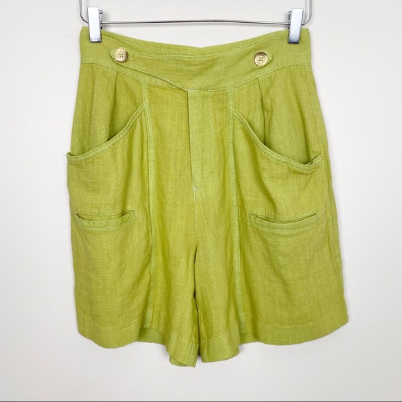 NWOT FREE PEOPLE Aloha Linen Shorts 2 Green High Rise - Picture 3 of 8